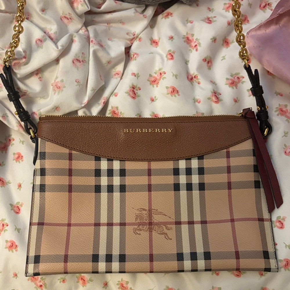 Burberry Beige and Brown Plaid Crossbody Bag